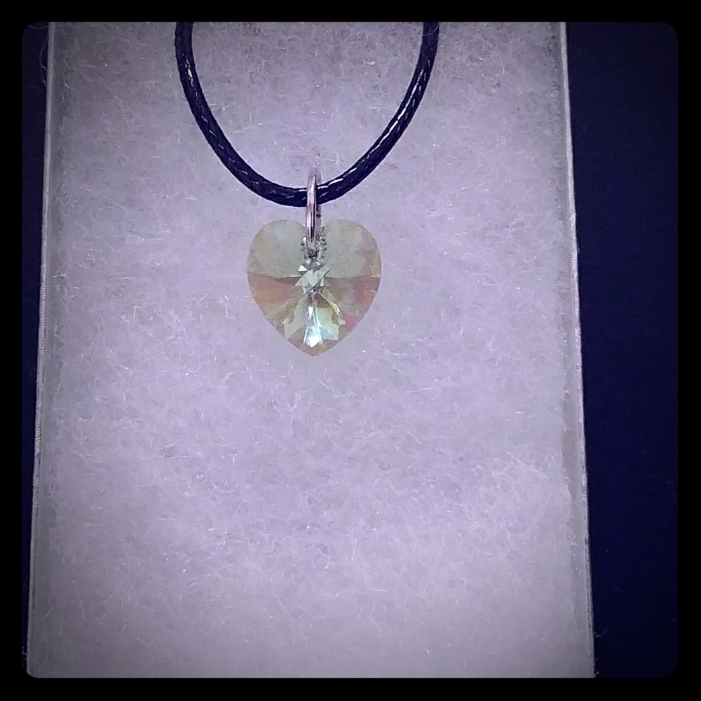 Cucumber Green Crystal Heart Necklace
